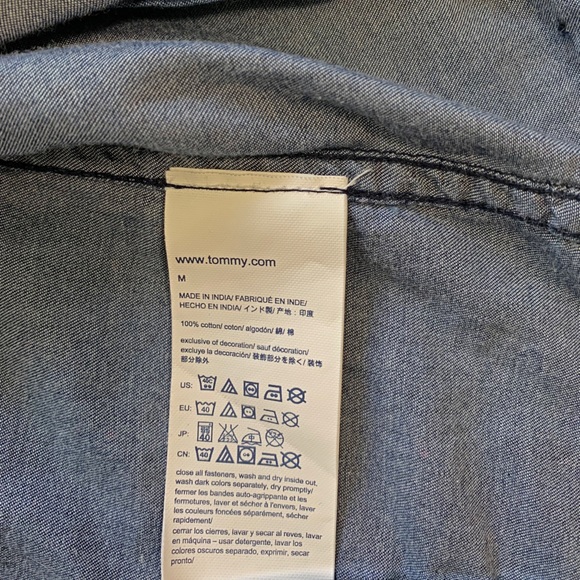 Tommy Hilfiger Long Sleeve Collared Polka Dot Blue Cotton Chambray Shirt Medium - Picture 8 of 8